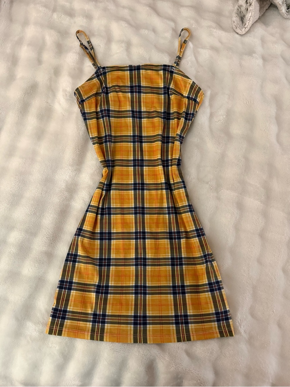 Yellow Plaid Spaghetti Strap Dress
